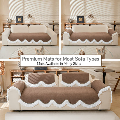 French Classic Frill Wavy Sofa Cover Mat, Mocha Luxe Brown