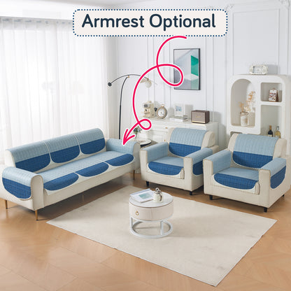 'Comfort Grid Series' Premium Quilted 5 (3+1+1) Seater Sofa Cover Set with Foam Filling | Ice Blue