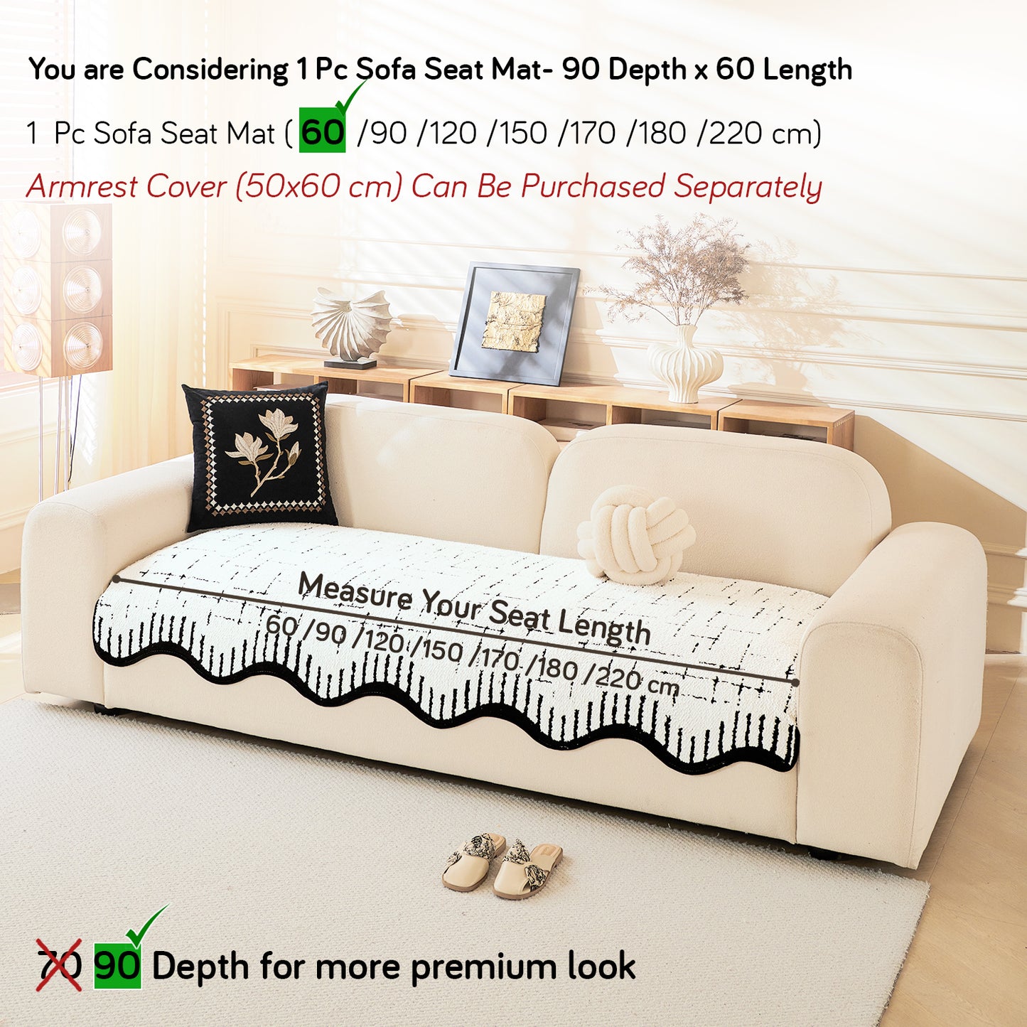 Premium Supple Soft Wavy Sofa Cover Mat, Off White