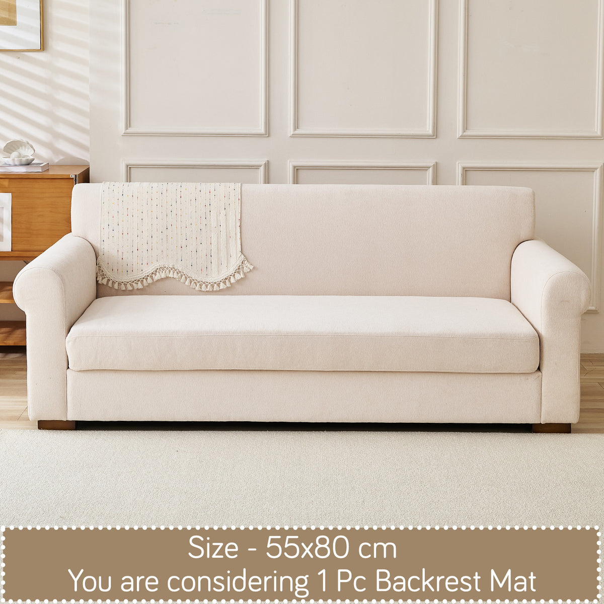 DreamWave Chenille with Tassels Sofa Cover Mat, Latte Beige