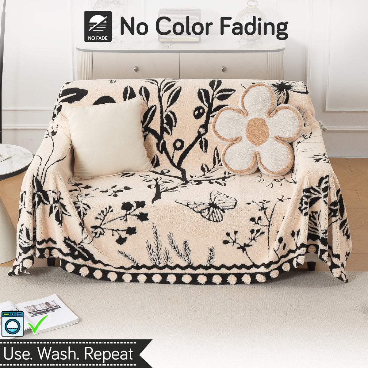 Buy Butterfly Garden Noirea Series Luxury Plush Sofa Throw Cover – 2 Seater Sofas | HOKIPO