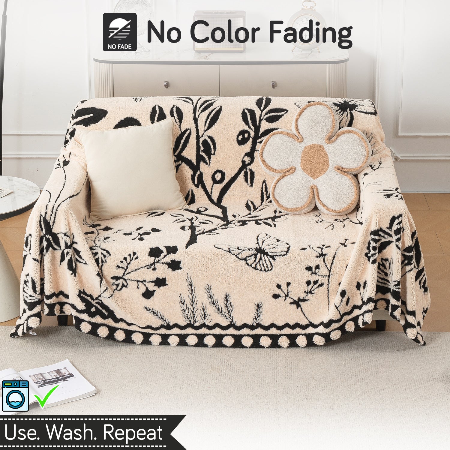 Buy Butterfly Garden Noirea Series Luxury Plush Sofa Throw Cover – 2 Seater Sofas | HOKIPO