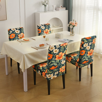 Premium Printed Velvet Dining Chair Cover Set, Teal Twilight Garden