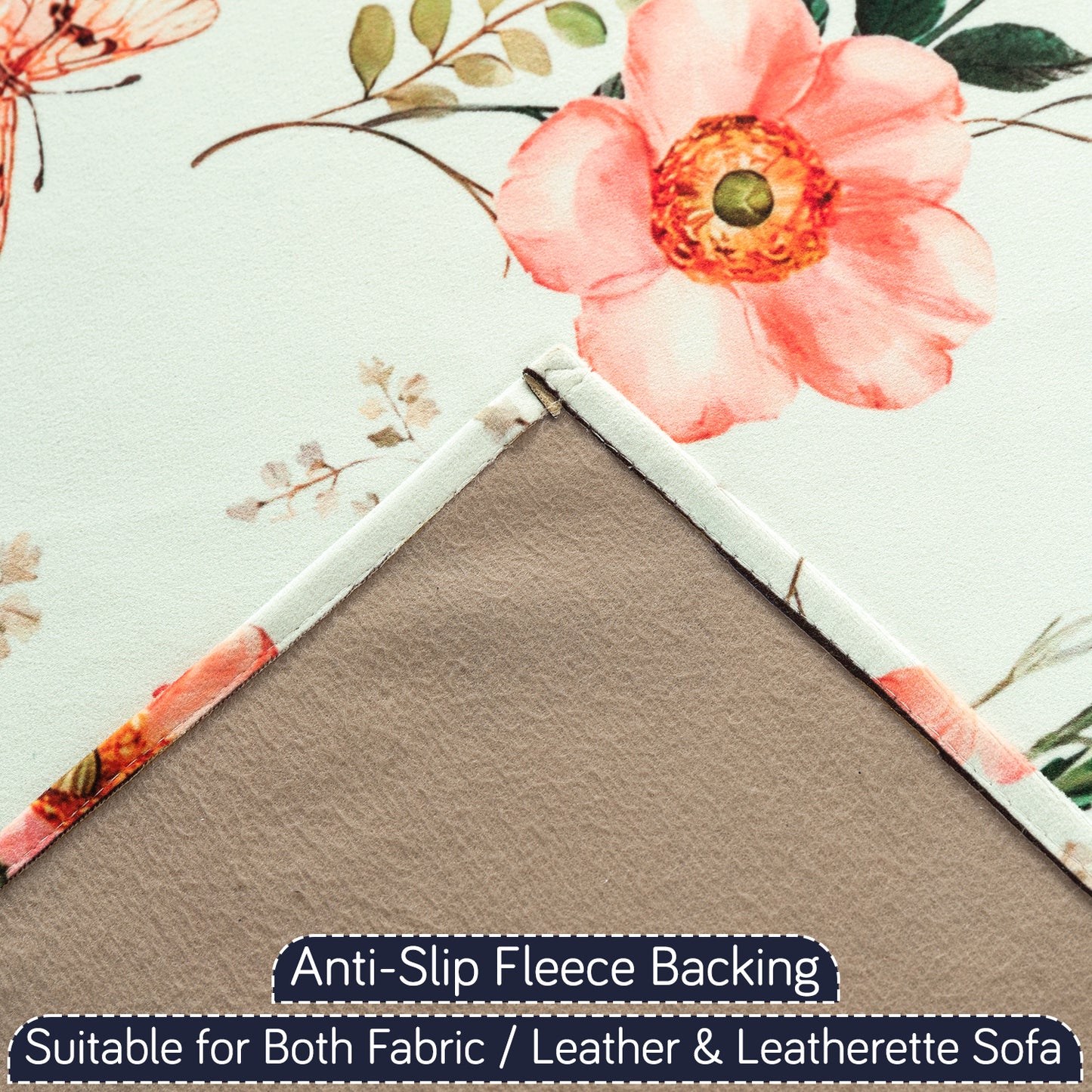 Holland  Velvet 5-Seater Sofa Cover with Tassel (3+1+1), Pastel Butterfly Meadow