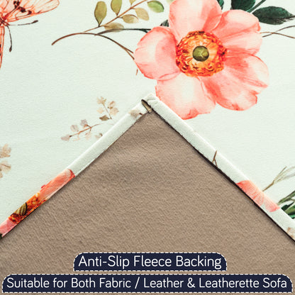 Holland  Velvet 5-Seater Sofa Cover with Tassel (3+1+1), Pastel Butterfly Meadow