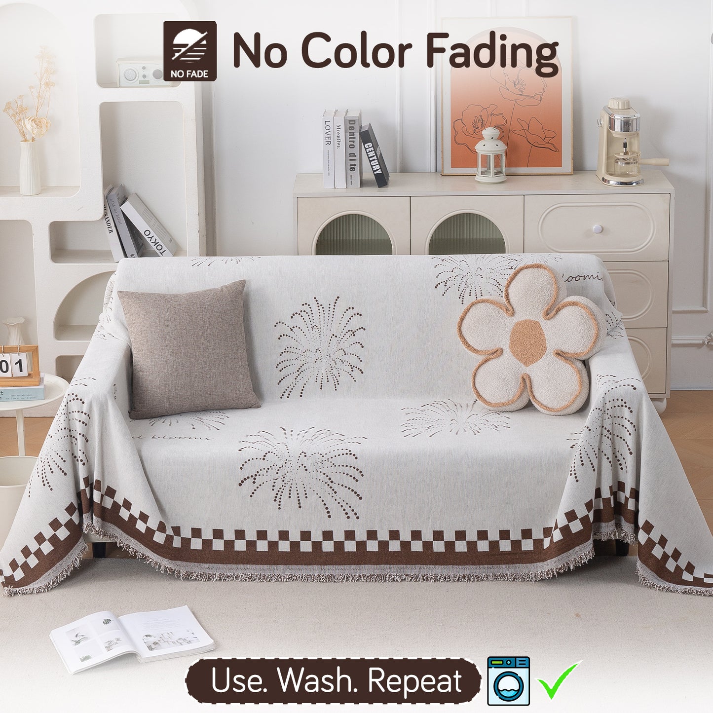 Premium 320 GSM Chenille Sofa Cover Throw All Season 'Serene Abode Series', Brown Dot Burst