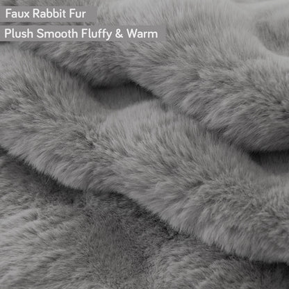 Premium Faux Rabbit Fur Anti Slip Sofa Cover Mat with 2 Armrest Cover, Cool Grey