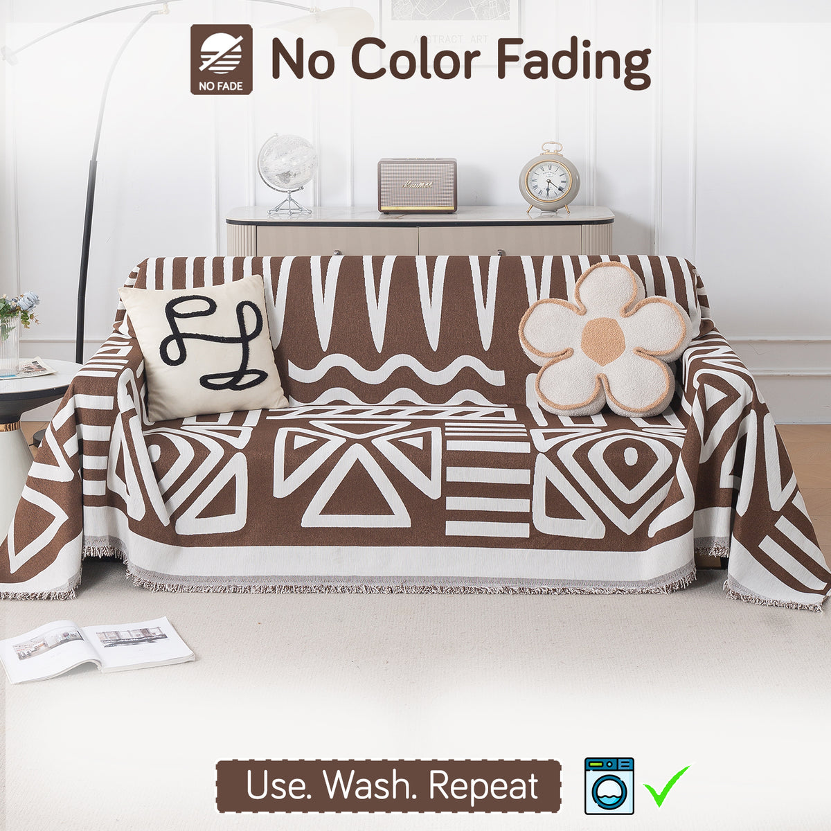 Buy Premium Chocolate Brown Colour Urban Tribe Chenille Sofa Cover | HOKIPO