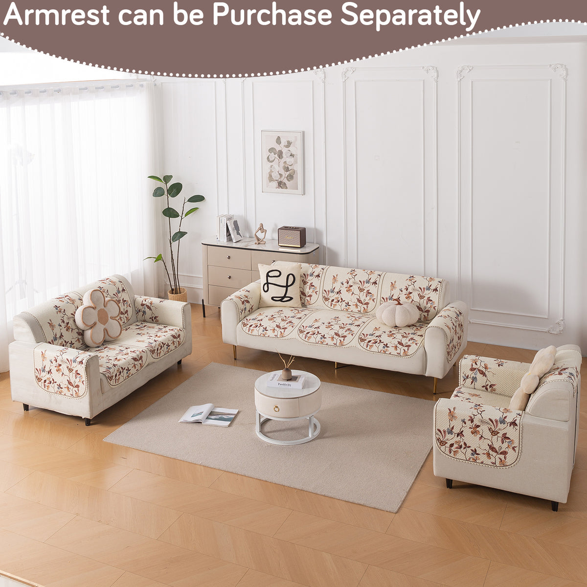 Buy Autumn Whisper HeavenHue quilted wooden sofa cover set, 3+2+1 seater coordinated floral design | Hokipo