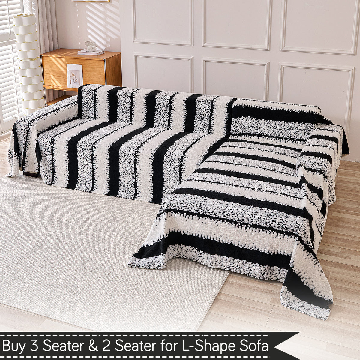 Plush Sofa Cover Throw for Complete Sofa 'Luxury Wavy Plush', Black