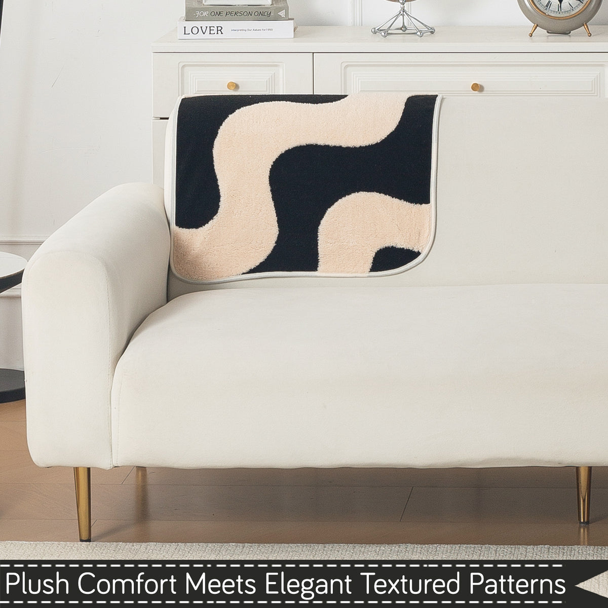 Luxury Plush Sherpa Anti-Slip Sofa Cover Mat, 'Noirea Series'| Wavy Stripe