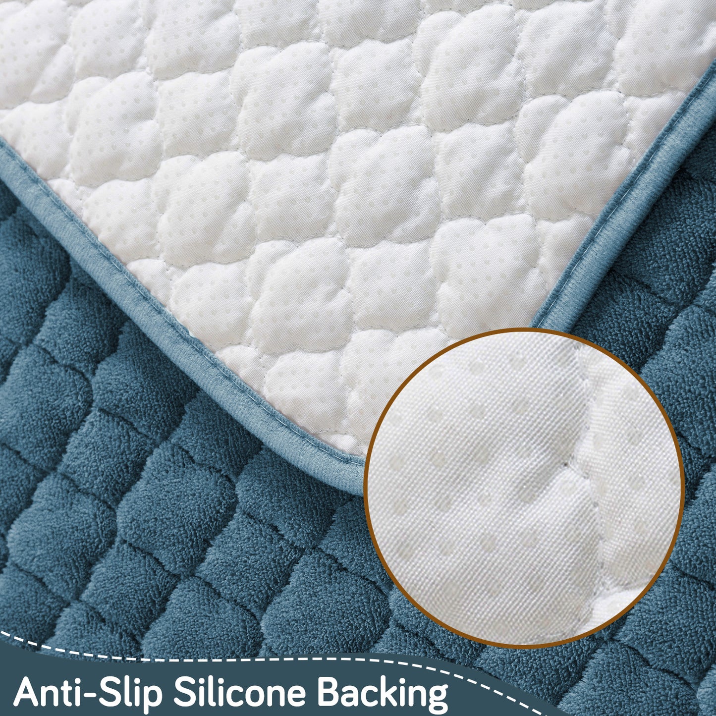 Diamond Plush Pebble Quilted Sofa Cover Mat, Blue