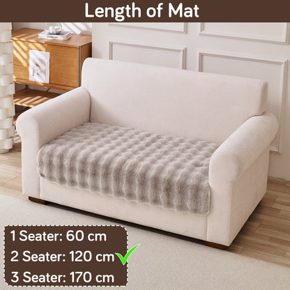 Premium Faux Rabbit Fur Anti Slip Sofa Mat for 1/2/3 Seater, Latte Brown