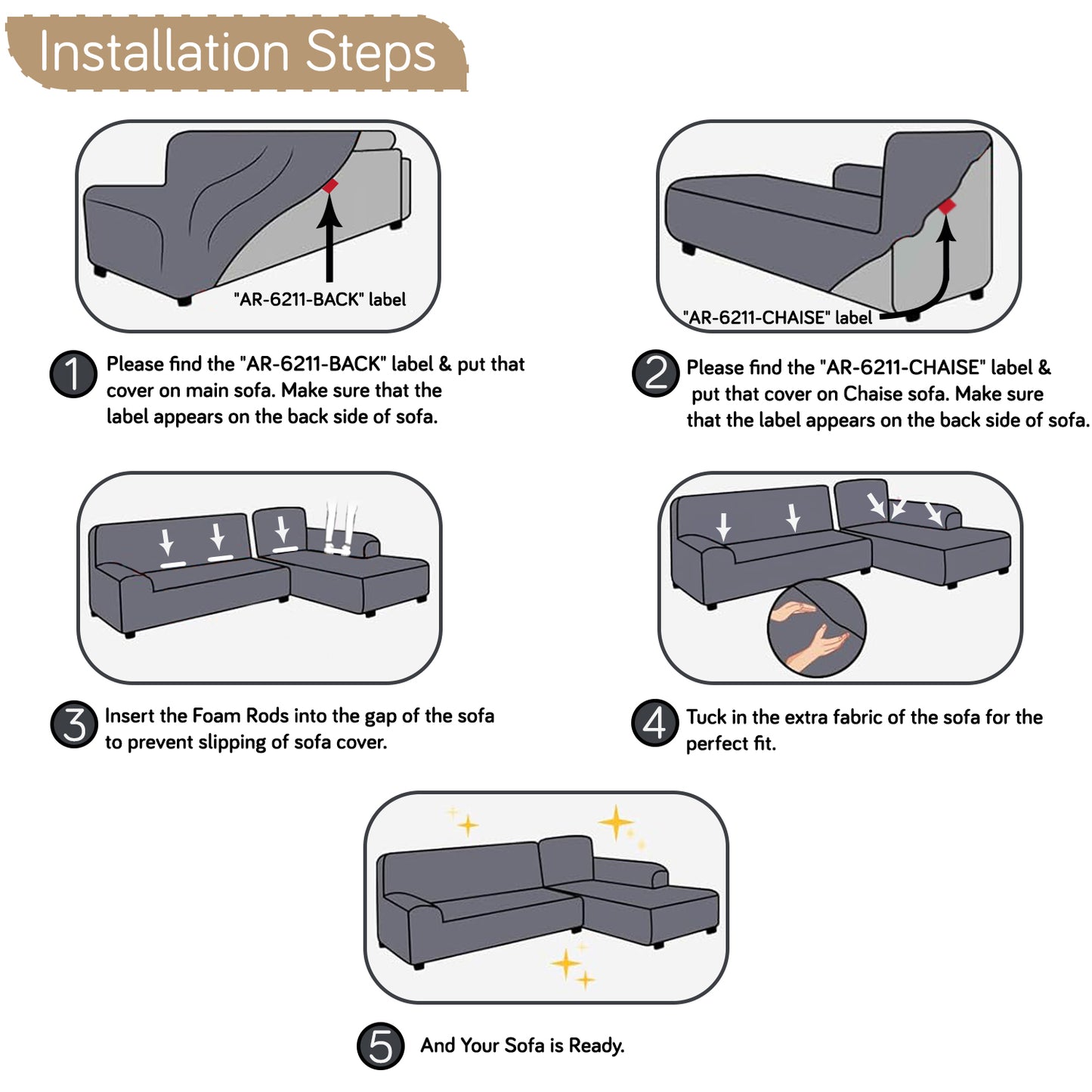 Aria Nova Bubble 2-Piece Stretchable L Shape Sofa Cover with Right Chaise, Light Cream