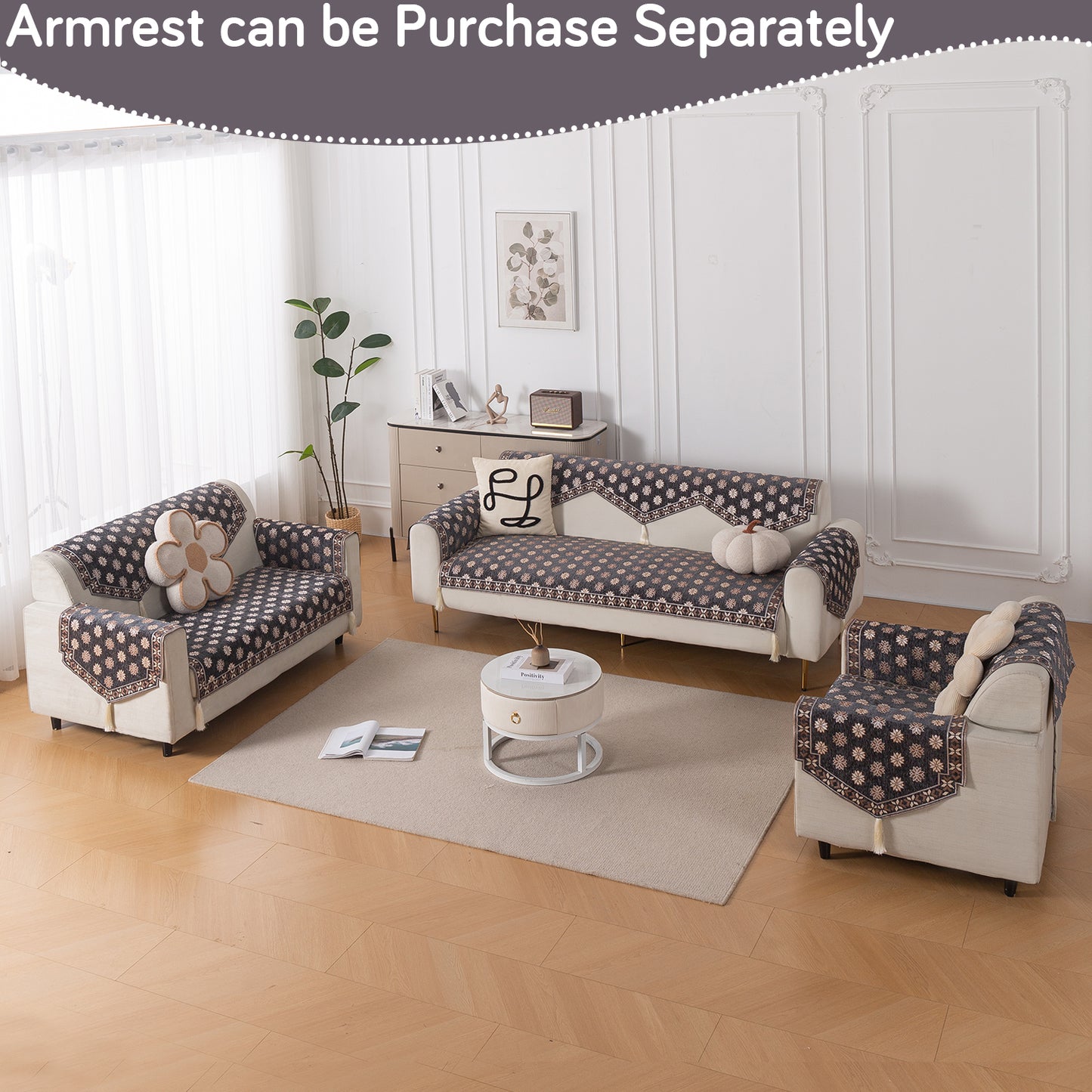 Heritage Weave Premium Jacquard Sofa Cover Set with Tassels - Graphite Grey