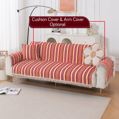 Artisan Boho Series 5-Seater Sofa Cover with Tassels (3+1+1), Ruby Red