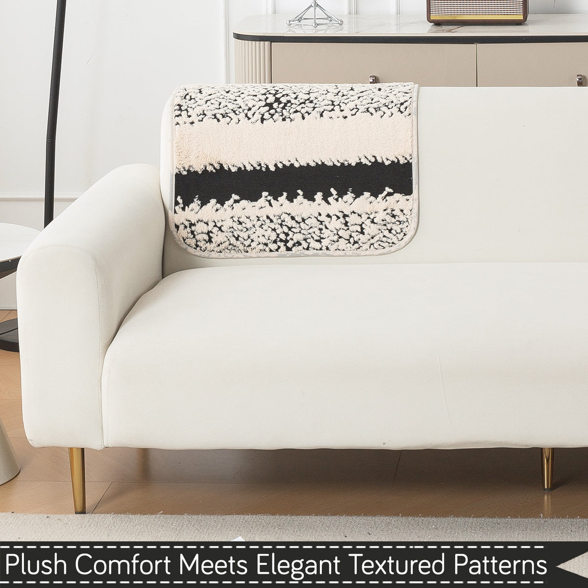 Luxury Plush Sherpa Anti-Slip Sofa Cover Mat, 'Noirea Series'| Textured Stripe