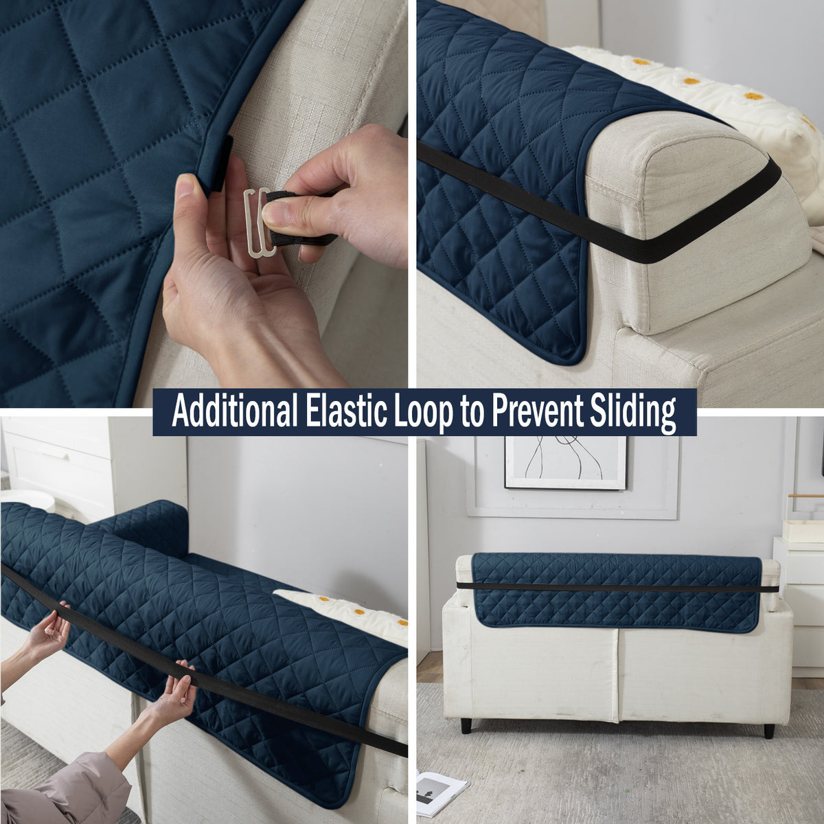 Navy Blue sofa cover with non slip elastic strap