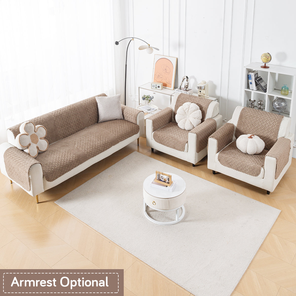 Modern Matrix 5-Seater Reversible Sofa Cover (3+1+1), Light Taupe