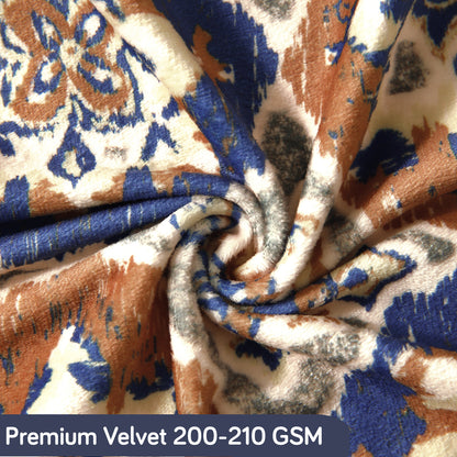 Premium Printed Velvet Sofa Cover 1/2/3 Seaters Fully Covered, Indigo Moroccan Charm