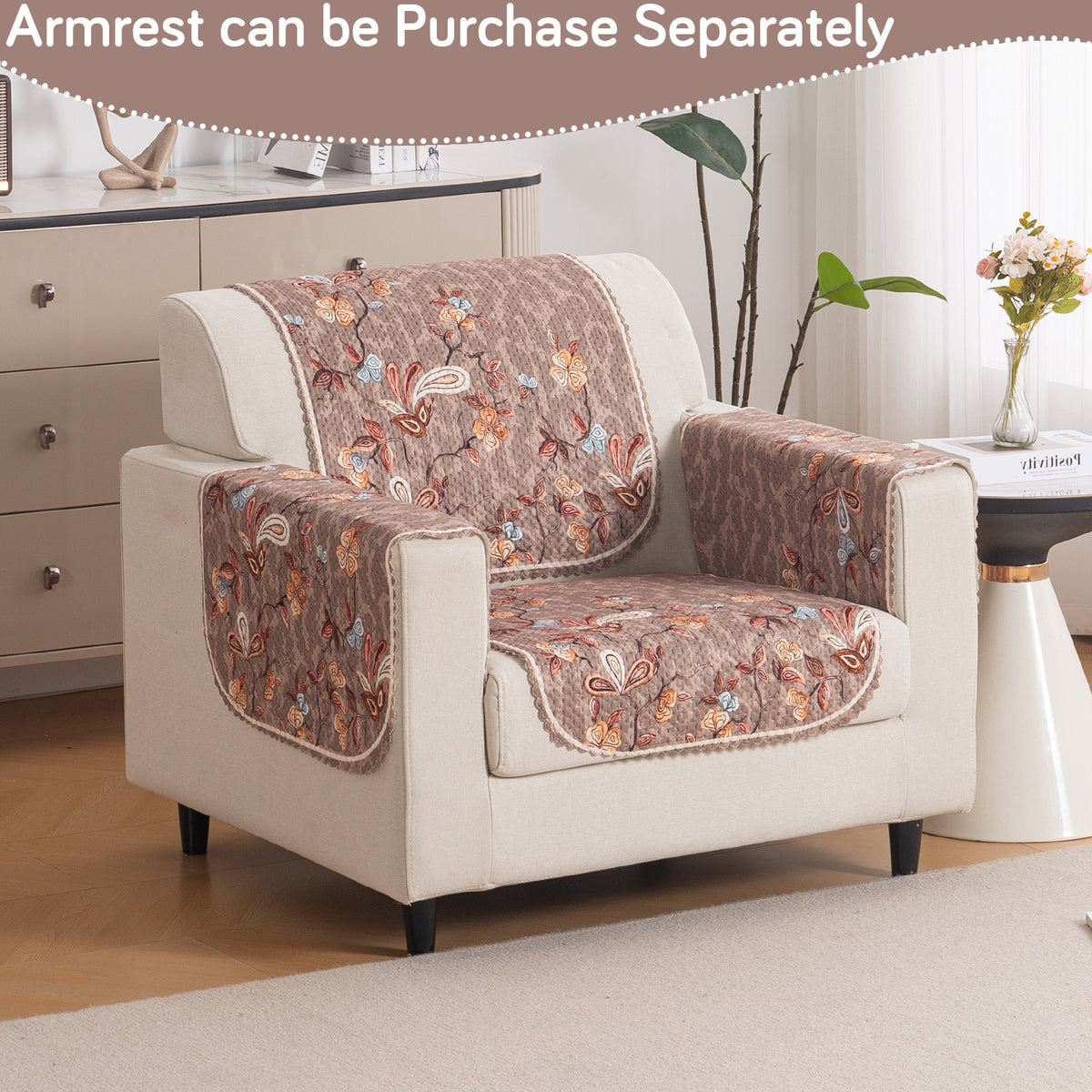 Buy Vintage Bloom HeavenHue quilted fleece sofa cover for 1 seater, soft washable fabric