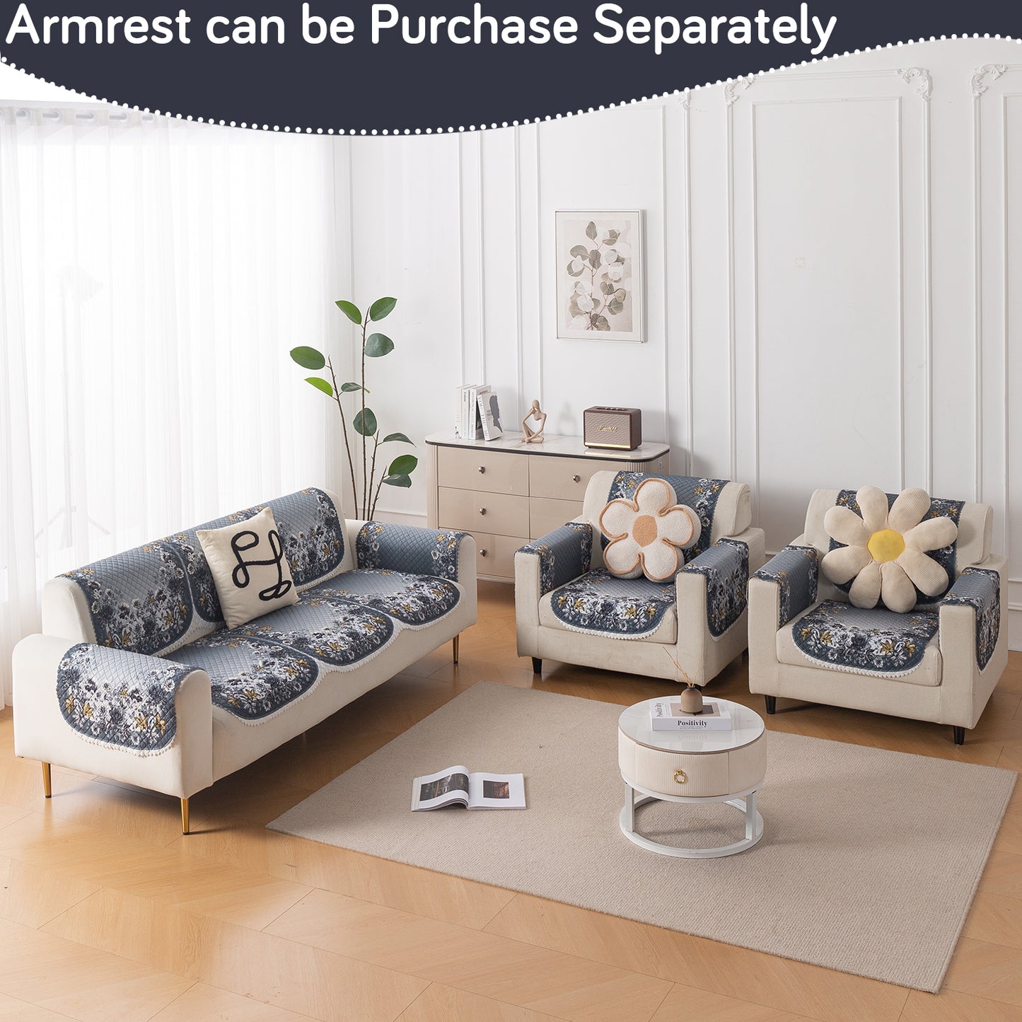 LoomVerse Quilted Sofa Cover Set Washable Sofa Panel for Seat & Back - Blue Belle