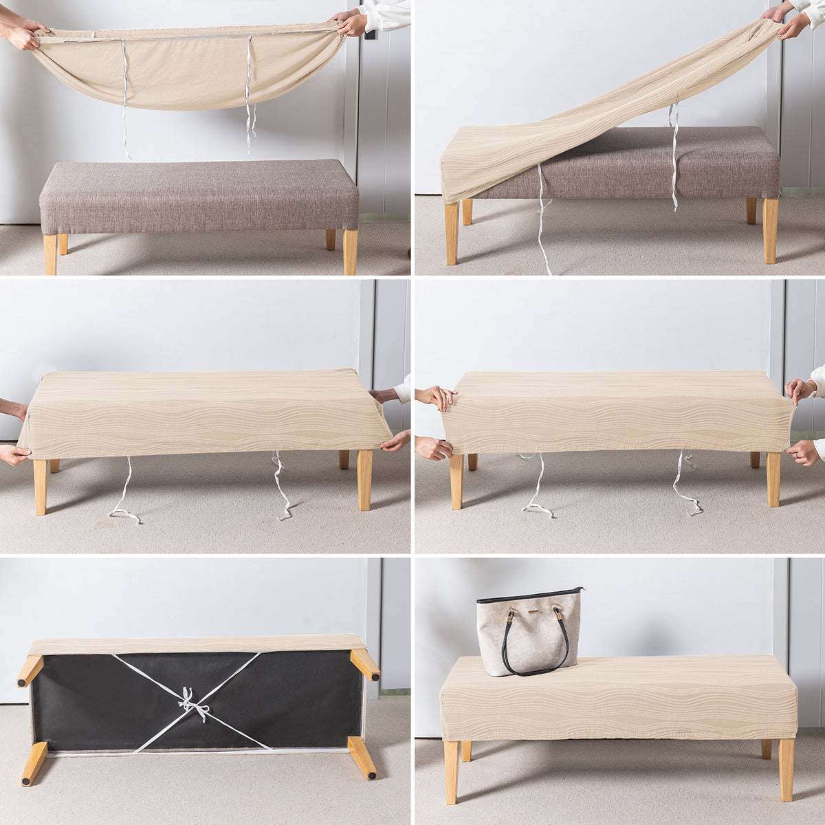 Nestiva Series 200gsm Knitting Jacquard Bench Cover - Skimmed Cream