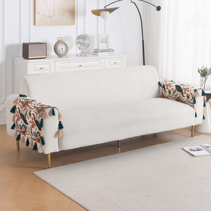'Whispers of Nature' Series Holland Velvet Sofa Mat with Tassel, Multicolor Tropical Peacock