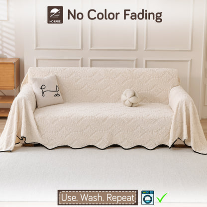 Buy Light Cream Colour Wavy Petal Crest Series Plush Sofa Throw Blanket – 3 Seater Sofas | HOKIPO
