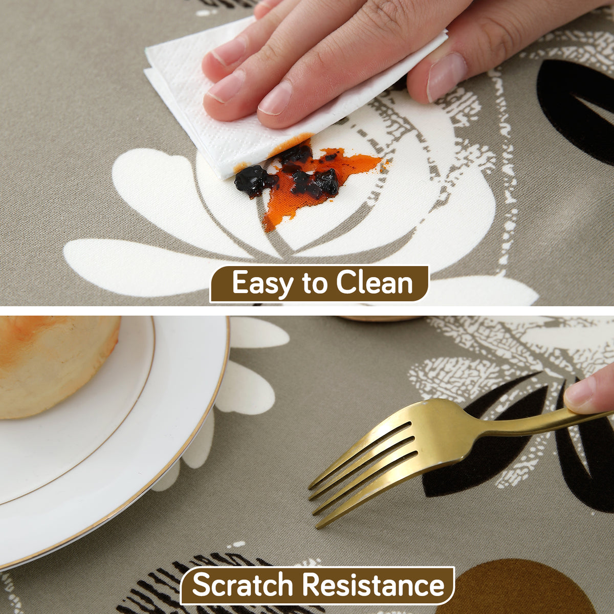 Buy Feather Brown Floral Printed Water-Repellent Scratch Resistance & Easy to Clean Tablecloth | HOKIPO