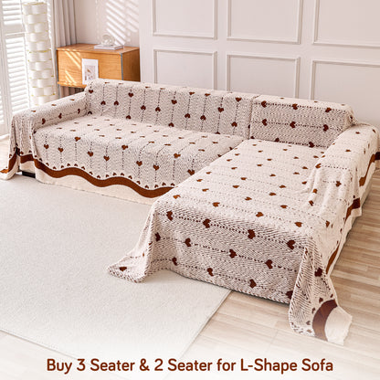 Buy Mocha Cream Colour Cozy Heart Series Luxury Plush Sofa Throw for L-shape Sofas - 3 & 2 Seater Sofa Sets | HOKIPO