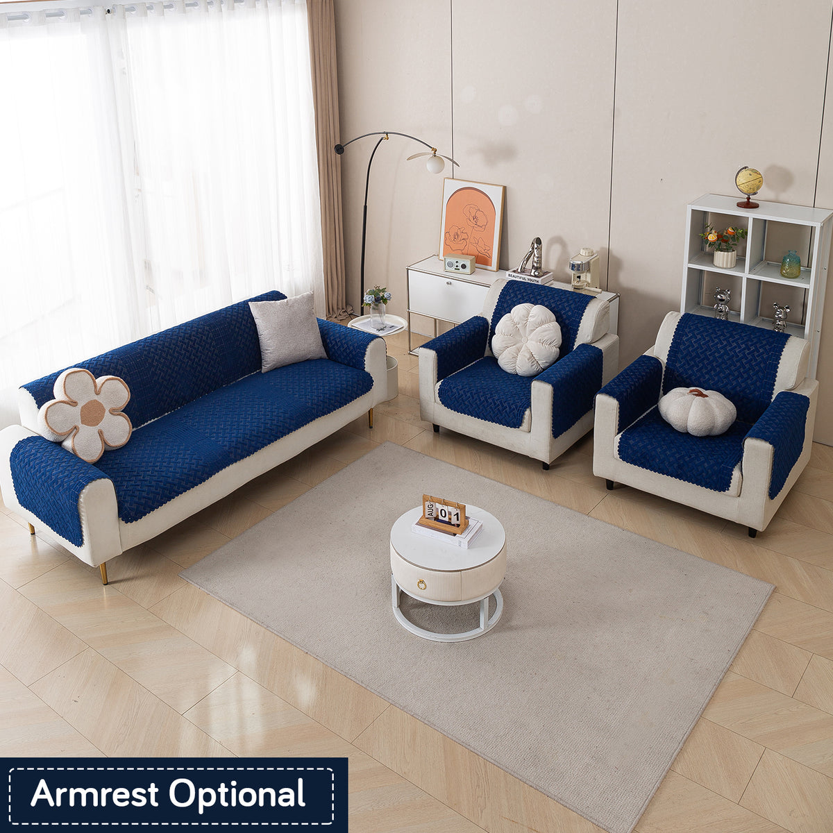 Modern Matrix 5-Seater Reversible Sofa Cover (3+1+1), Midnight Blue