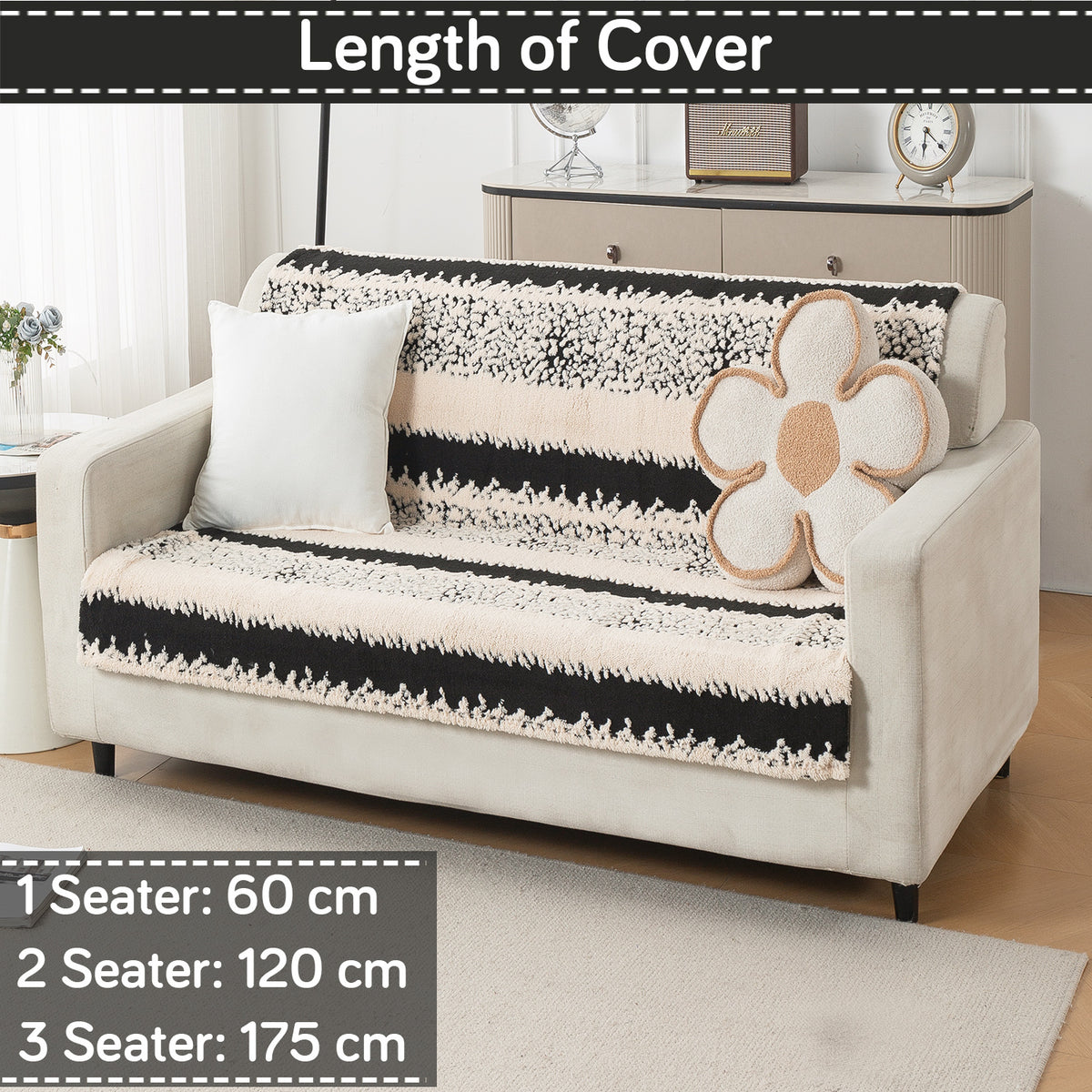 'Noirea Series' Plush Sofa Cover for Seat & Back, Textured Stripe