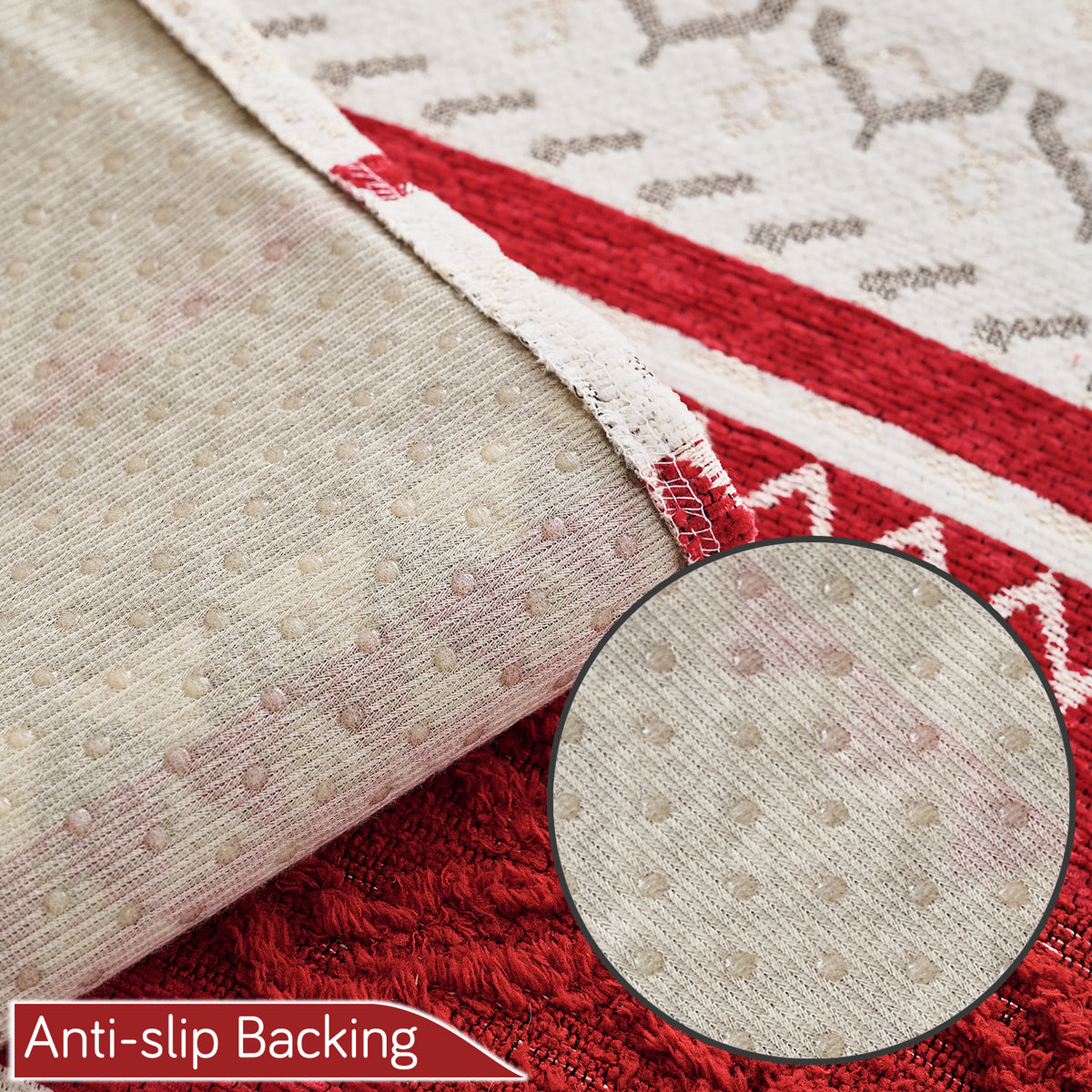 Nordic Boho Geometric Sofa Cover Mat with Tassel, 'Nordic Tassel Series'  Ruby Cream