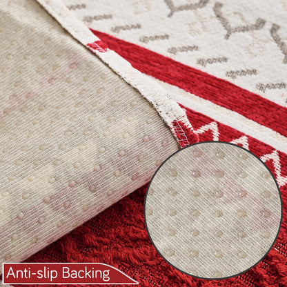 Nordic Boho Geometric Sofa Cover Mat with Tassel, 'Nordic Tassel Series'  Ruby Cream