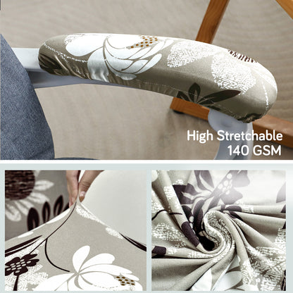 140gsm Printed Armrest Covers for Office Chair (Elastic Style), 1 Pair, Feather Brown Floral