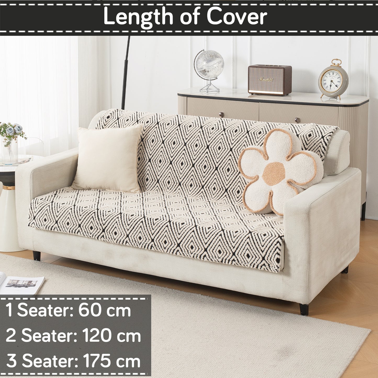HOKIPO Plush Sofa Cover Throw for Complete Sofa 'Noirea Series', Geometric Diamond