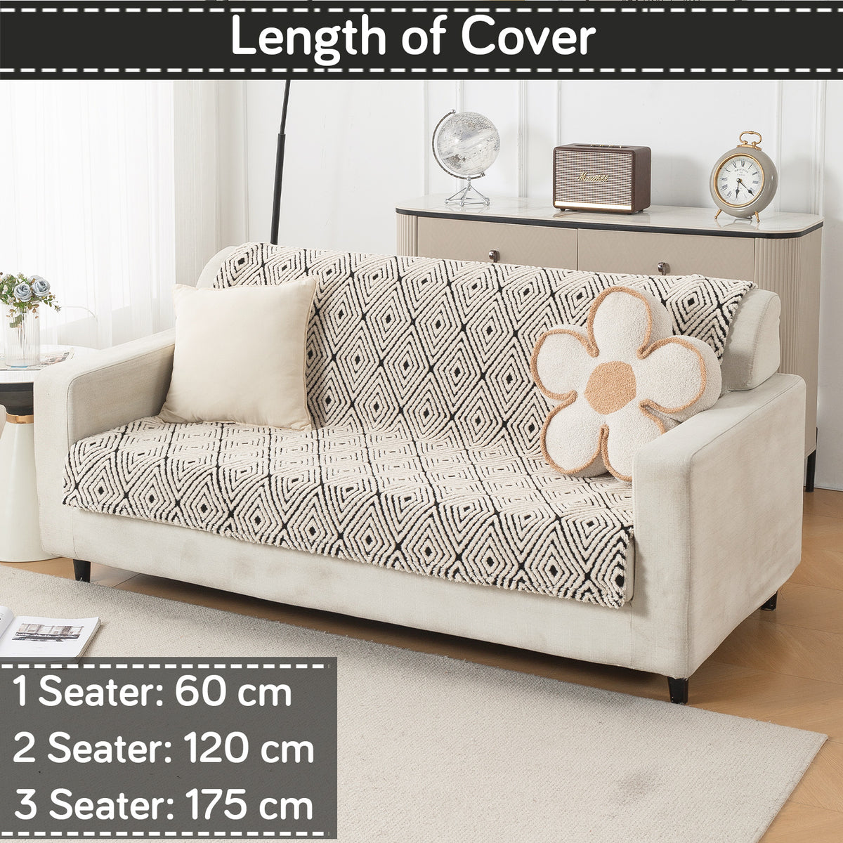 'Noirea Series' Plush Sofa Cover for Seat & Back, Geometric Diamond