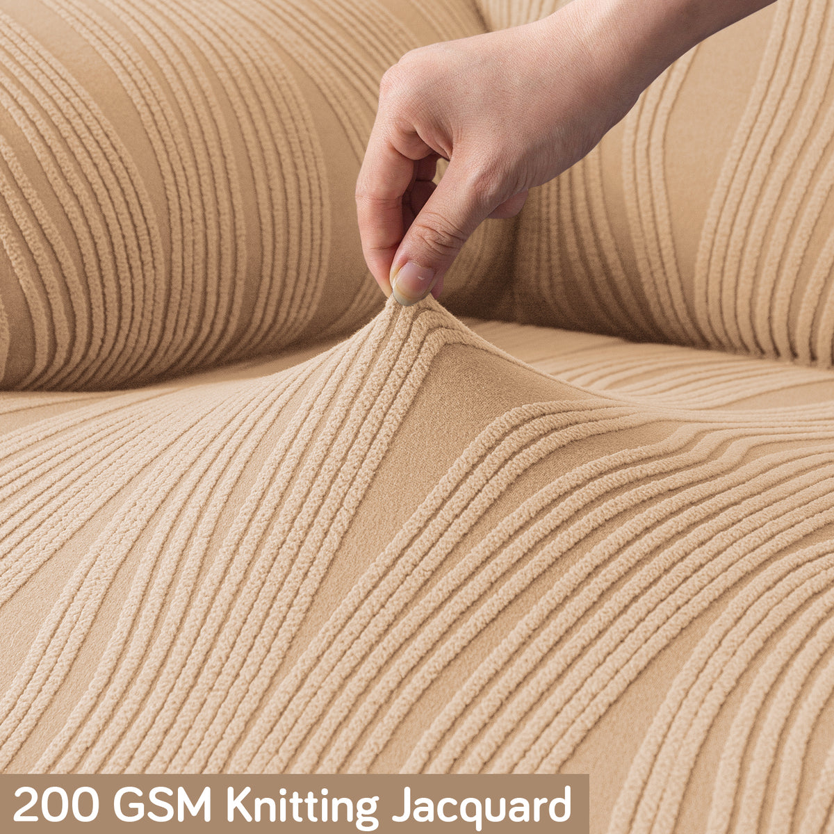 Buy Blush Beige Colour 200 GSM Knitting Jacquard Stretchable Recliner Sofa Cover