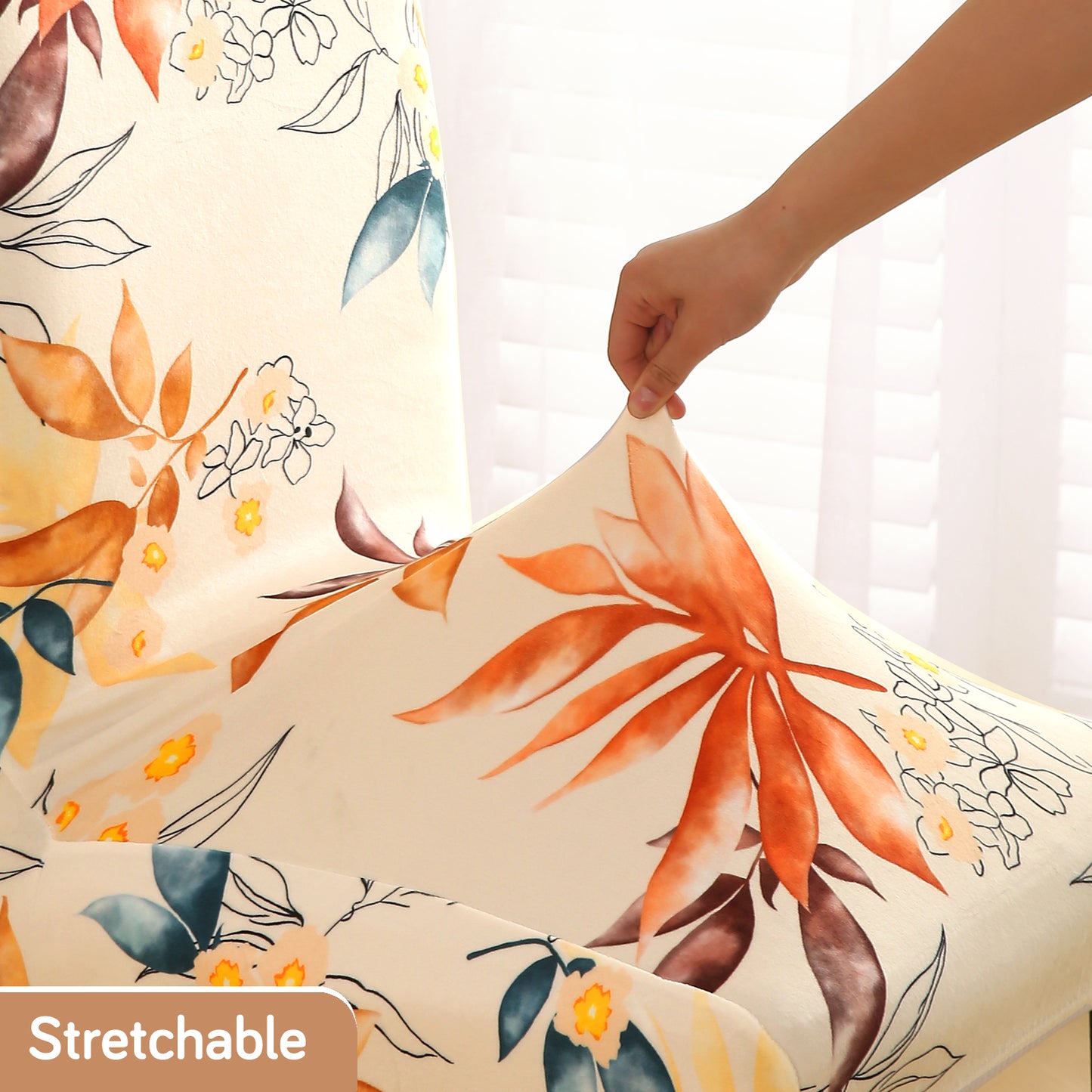 Premium Printed Velvet Dining Chair Cover Set, Amber Serene Flora