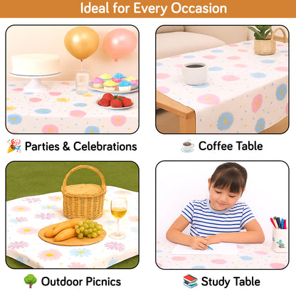 PEVA Waterproof Table Cover Cloth for 2/4/6 Seaters Dining Table | Dustproof Table Cloth for Study & Coffee Table, Dahlia Blush Pink