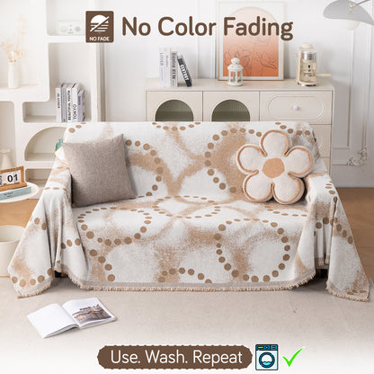 HOKIPO Premium 320 GSM Chenille Sofa Cover All Season 'Serene Abode Series', Latte Dotted Wave