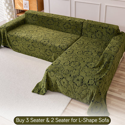 Buy Forest Olive Colour Camellia Blossom Luxury Plush Sofa Throw for L-Shape Sofa – 3 Seater & 2 Seater Sofa | HOKIPO
