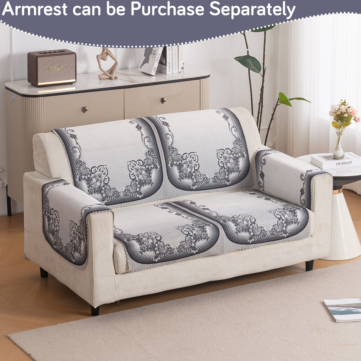 HeavenHue Fleece Soft Touch Quilted Sofa Cover Set Washable Sofa Panel for Seat & Back - Twilight Lace