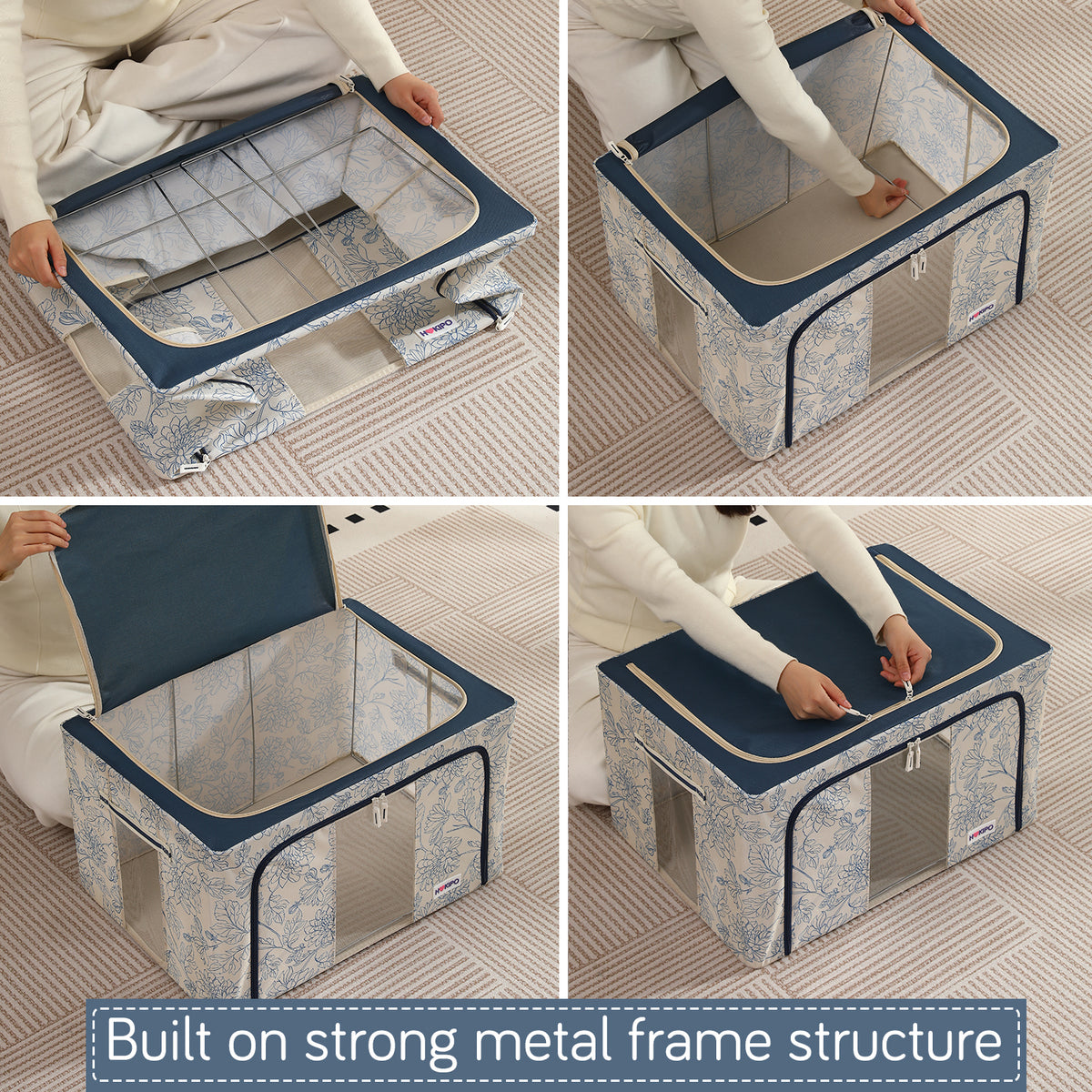 Foldable Cloth Storage Organizer for Wardrobe, Blue Blossom