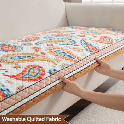LiefNest Printed Holland Velvet L Shape Sofa Seat Mat with Foam Filling - Paisley Multicolor
