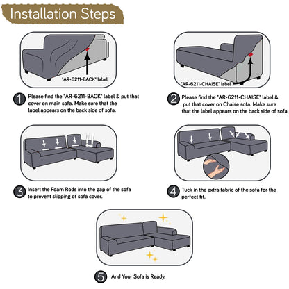 Aria Nova Bubble 2-Piece Stretchable L Shape Sofa Cover with Right Chaise, Beige