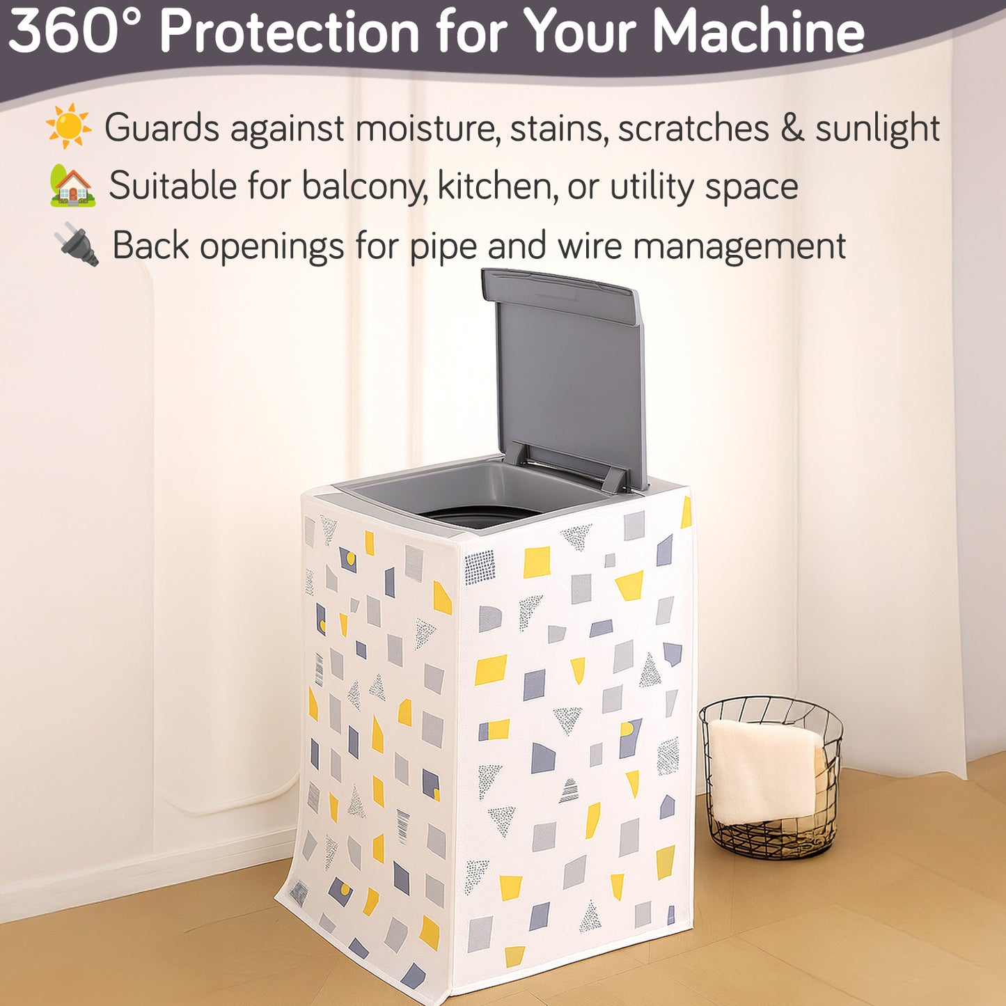 Waterproof Front Load / Top Load Washing Machine Cover | PEVA Dustproof Protective Cover for 6kg, 6.5kg, 7kg & 7.5kg Fully Automatic Machines, Geometric Abstract