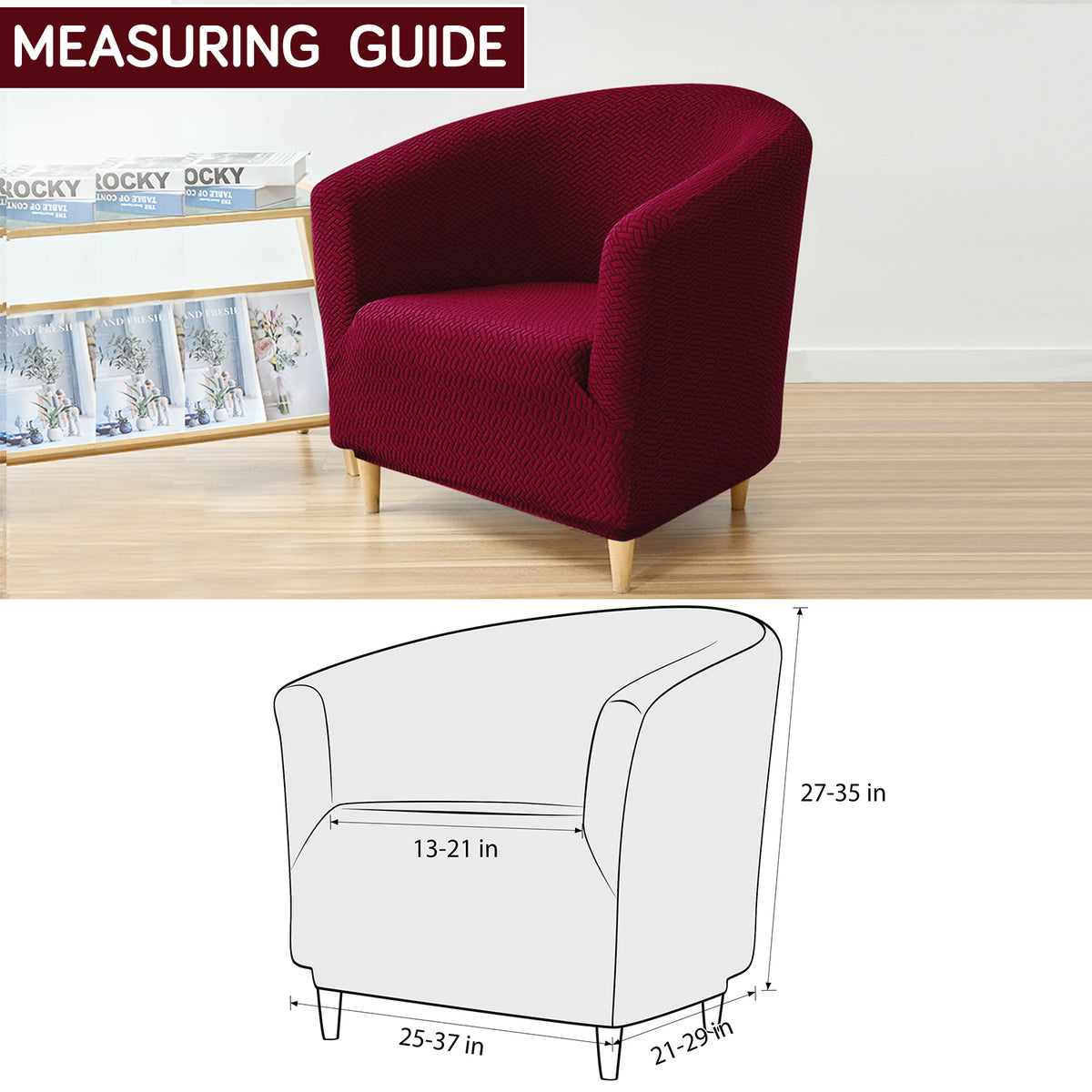 Premium Jacquard Stretchable Tub Chair Cover Slipcover, Burgundy