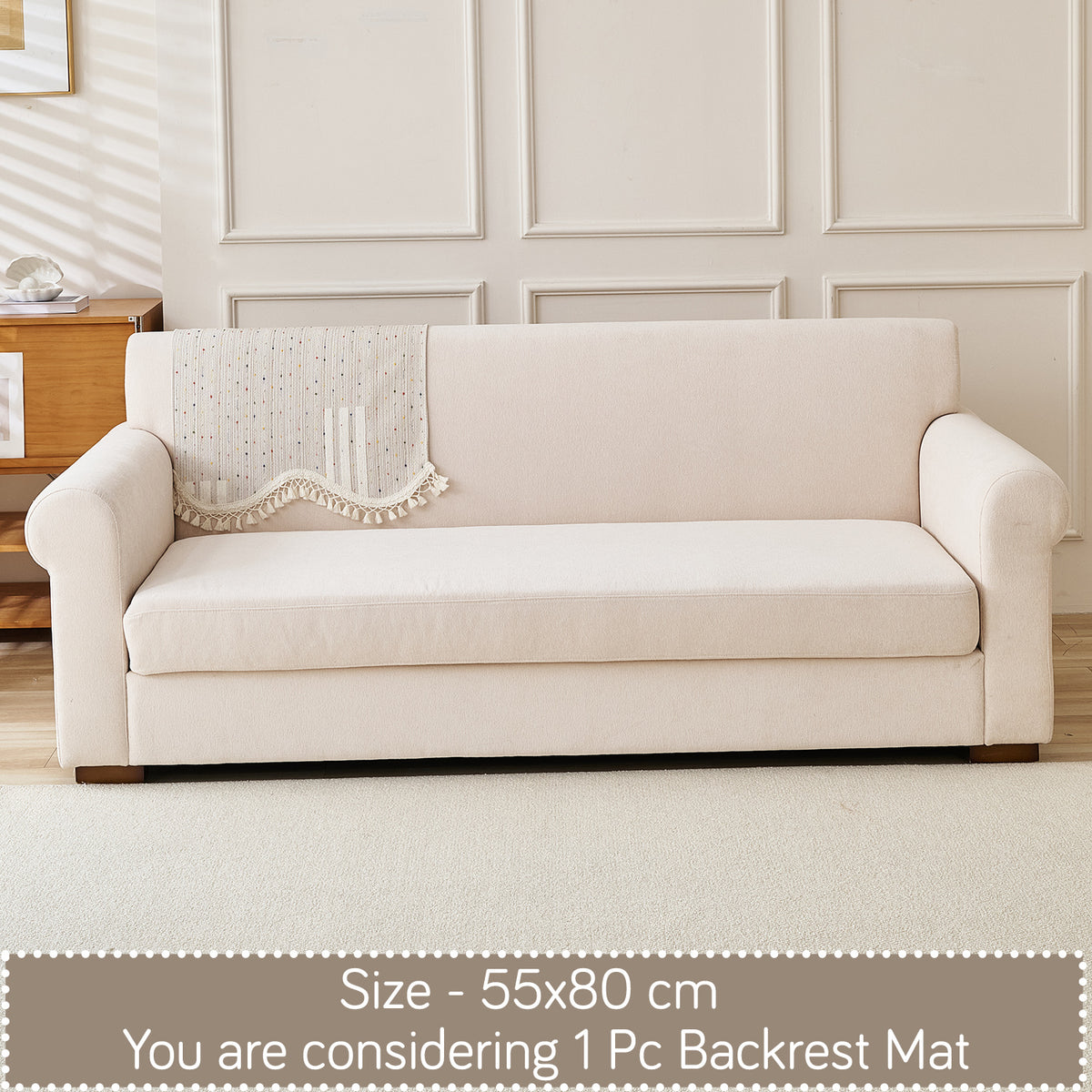 DreamWave Chenille with Tassels Sofa Cover Mat, Pastel Sand